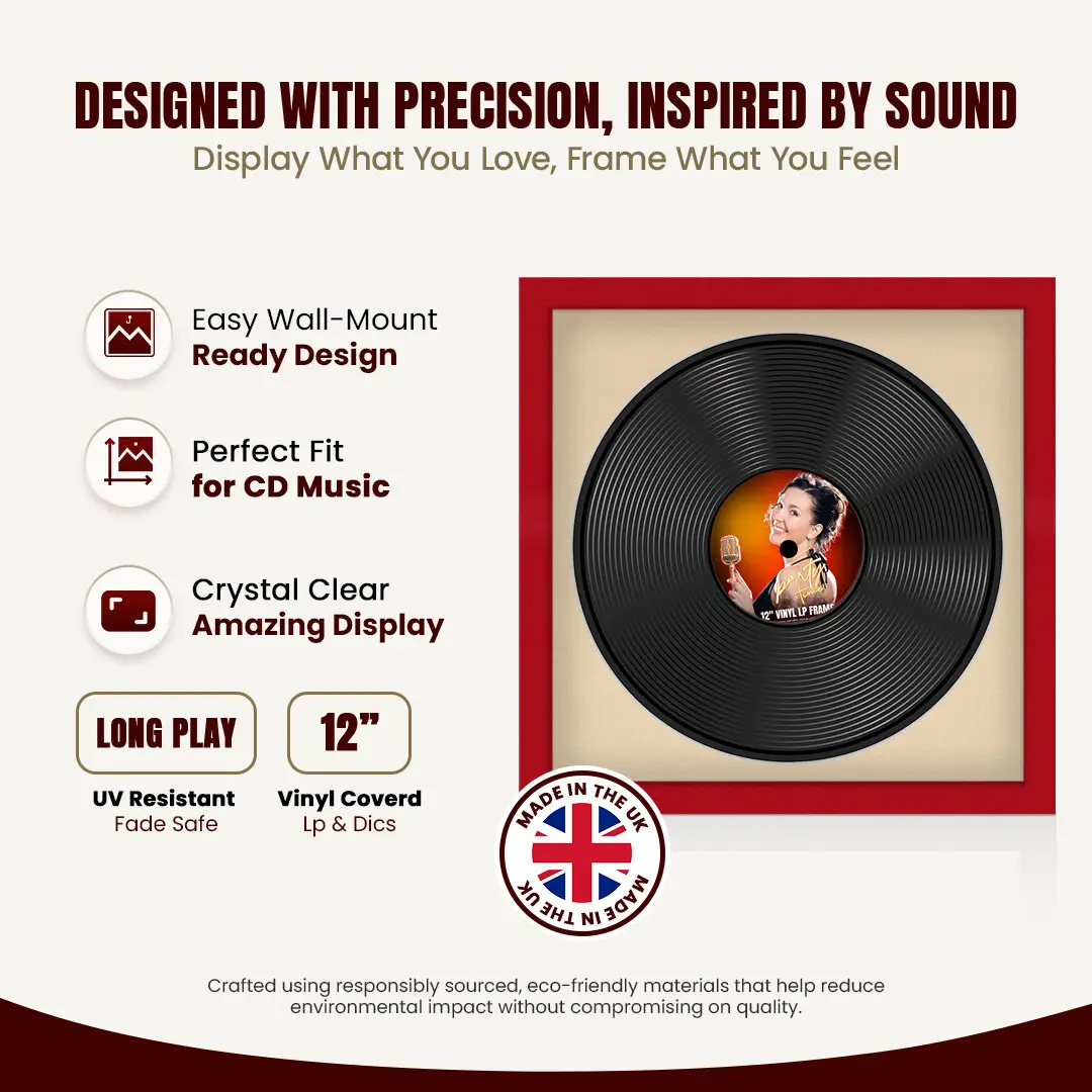 16x16" Modern Red Vinyl Record Frame With Ivory Mount For 12" LP Discs | Contemporary Wall Display thumbnail 8