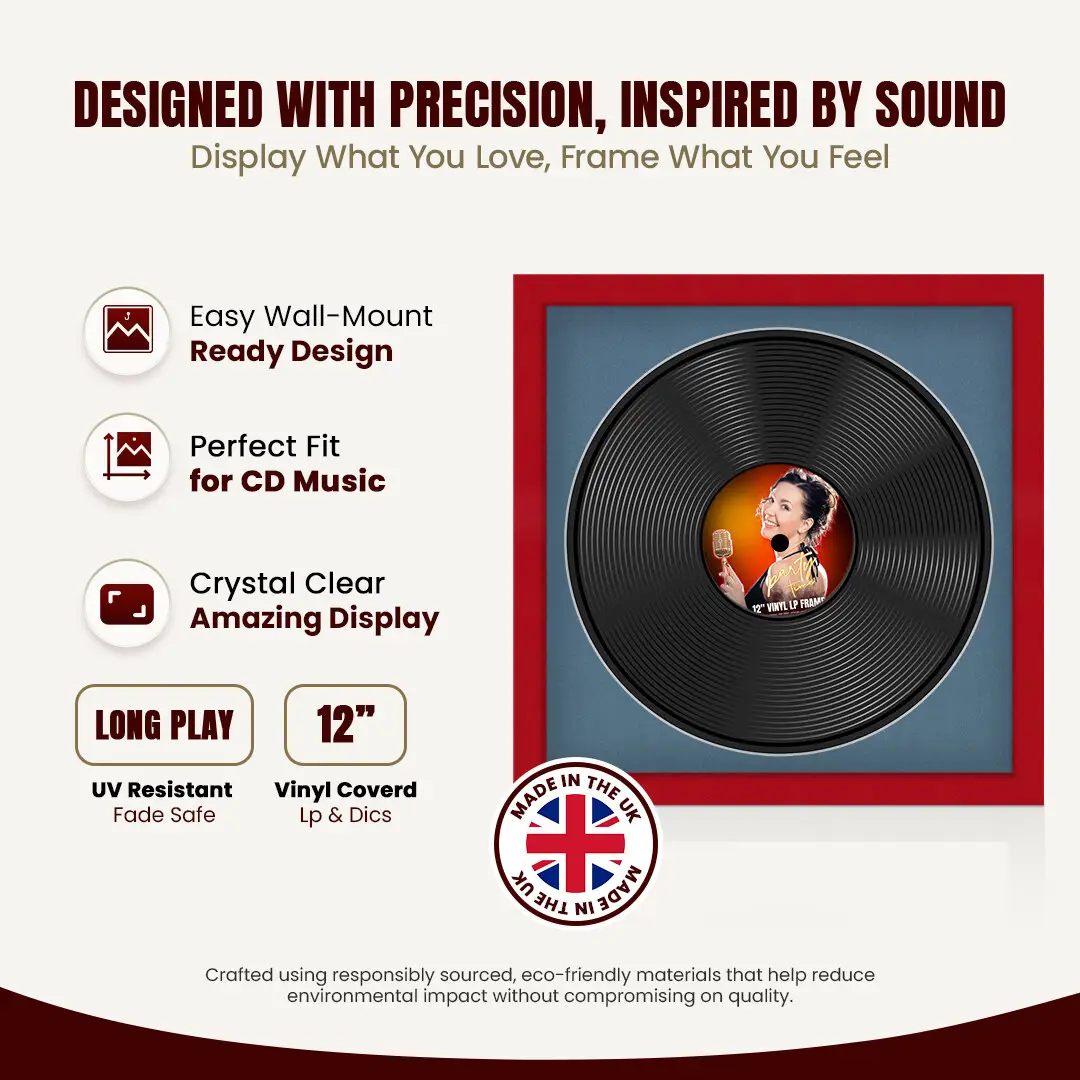 16x16" Modern Red Vinyl Record Frame With Pompador Mount For 12" LP Discs | Contemporary Wall Display thumbnail 8