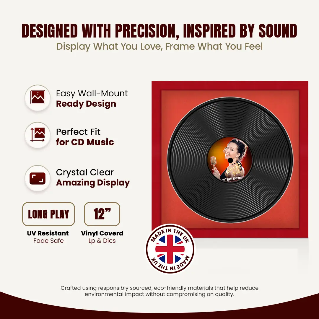 16x16" Modern Red Vinyl Record Frame With Poppy Red Mount For 12" LP Discs | Contemporary Wall Display thumbnail 8