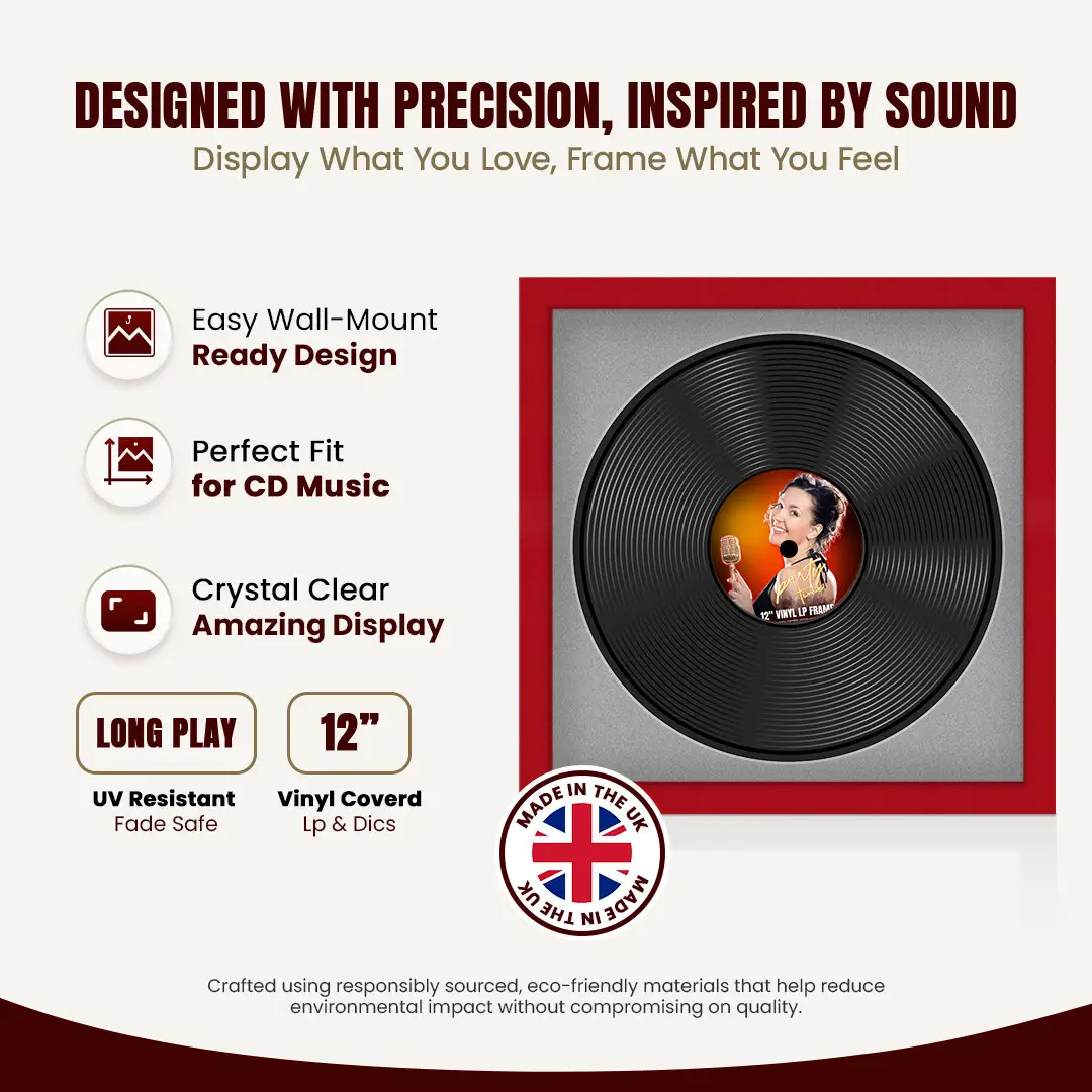 16x16" Modern Red Vinyl Record Frame With Silver Mount For 12" LP Discs | Contemporary Wall Display thumbnail 8