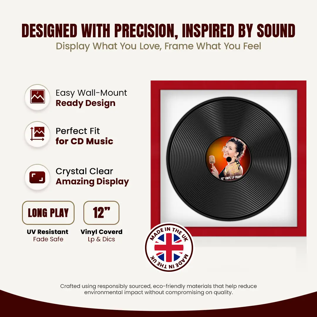 16x16" Modern Red Vinyl Record Frame With Ice White Mount For 12" LP Discs | Contemporary Wall Display thumbnail 8
