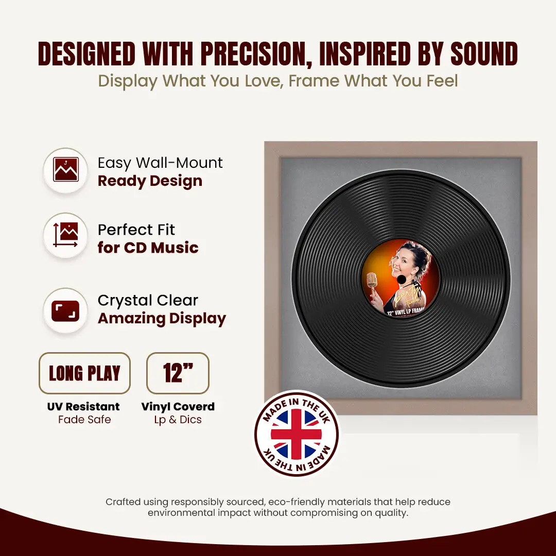 16x16" Modern Vinyl Record Frame With Mid Grey Mount For 12" LP Discs | Elegant Frame For Music Lovers thumbnail 8