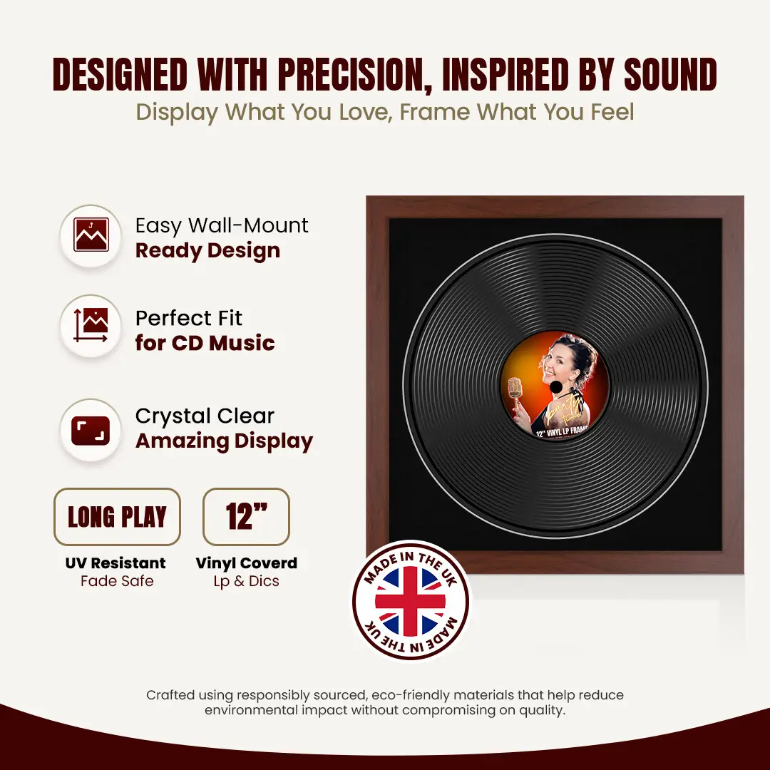 16x16" Modern Rose Wood Vinyl Record Frame With Black Mount For 12" LP Discs | Elegant Frame For Music Lovers thumbnail 8