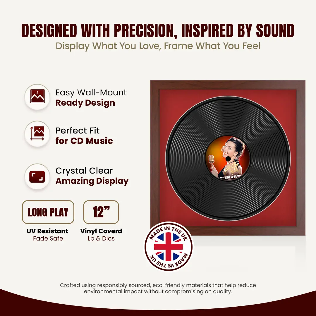 16x16" Modern Rose Wood Vinyl Record Frame With Crimson Mount For 12" LP Discs | Contemporary Wall Display thumbnail 8