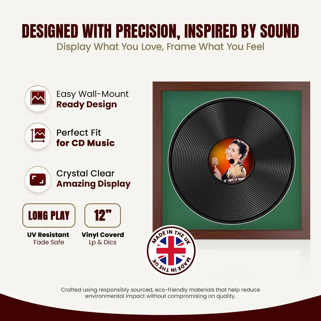 16x16" Modern Rose Wood Vinyl Record Frame With Emerald (Green) Mount For 12" LP Discs | Contemporary Wall Display thumbnail 8