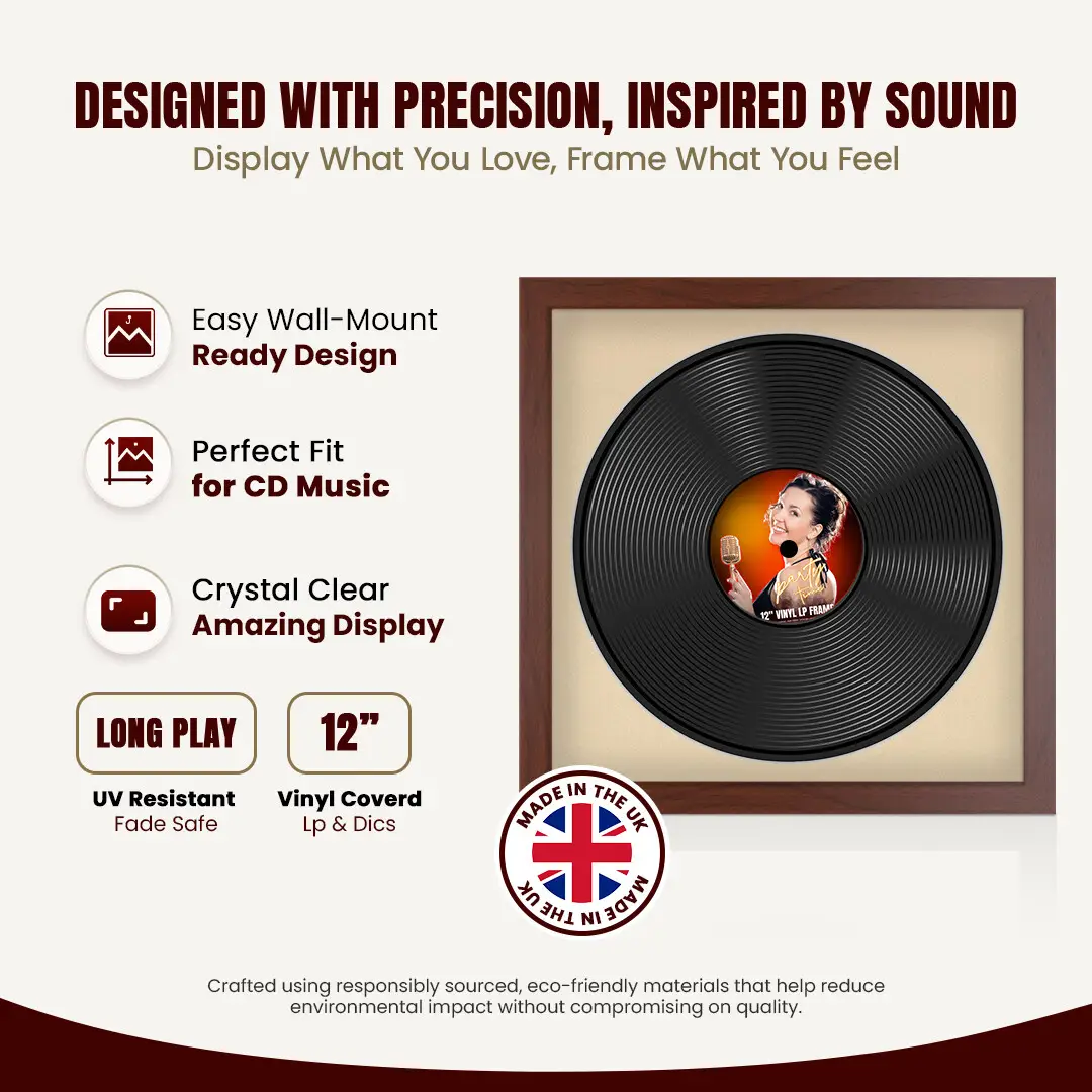 16x16" Modern Rose Wood Vinyl Record Frame With Ivory Mount For 12" LP Discs | Elegant Frame For Music Lovers thumbnail 8