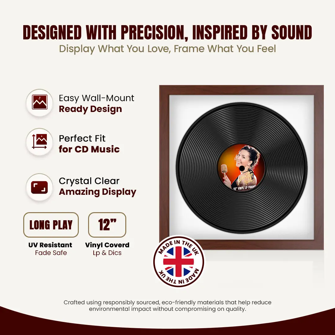 16x16" Modern Rose Wood Vinyl Record Frame With Ice White Mount For 12" LP Discs | Premium Wall Frame For Music Enthusiasts thumbnail 8