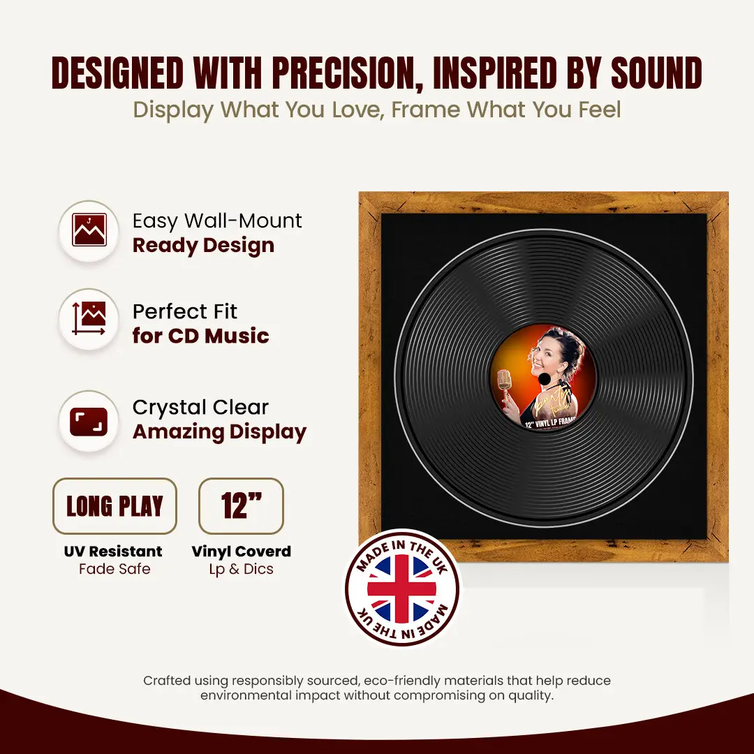 16x16" Modern Rustic Oak Vinyl Record Frame With Black Mount For 12" LP Discs | Premium Wall Frame For Music Enthusiasts thumbnail 8