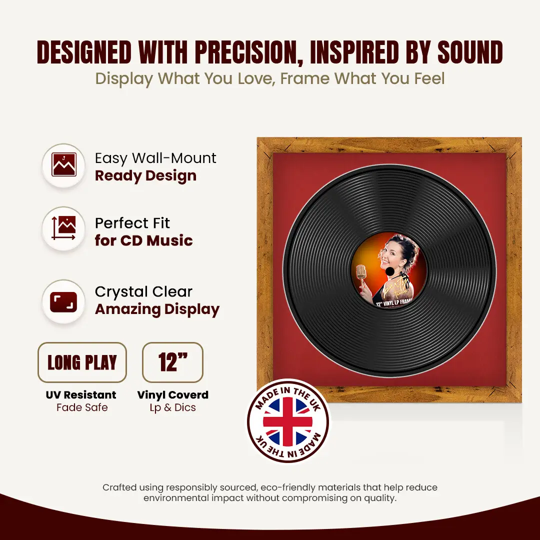 16x16" Modern Rustic Oak Vinyl Record Frame With Crimson Mount For 12" LP Discs | Premium Wall Frame For Music Enthusiasts thumbnail 8