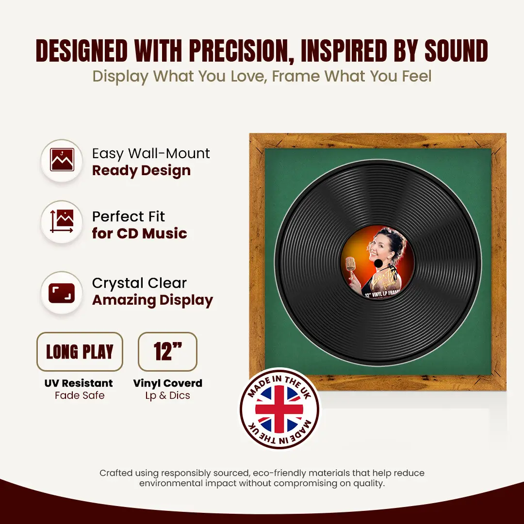 16x16" Modern Rustic Oak Vinyl Record Frame With Emerald (Green) Mount For 12" LP Discs | Contemporary Wall Display thumbnail 8