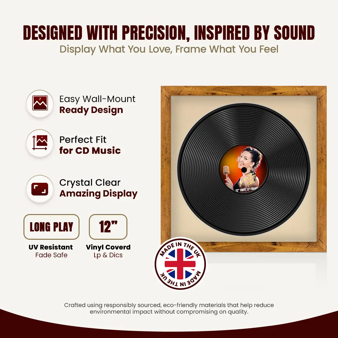 16x16" Modern Rustic Oak Vinyl Record Frame With Ivory Mount For 12" LP Discs | Premium Wall Frame For Music Enthusiasts thumbnail 8