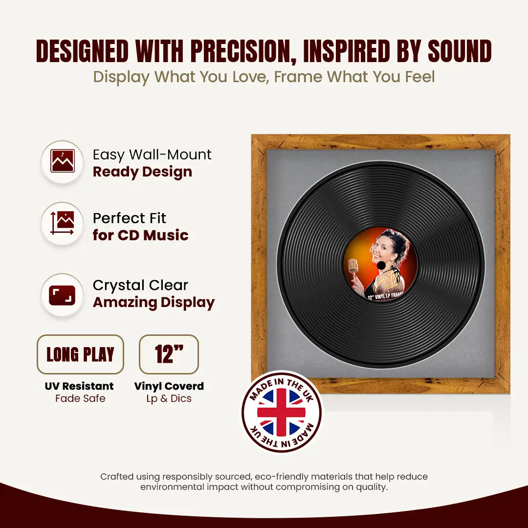 16x16" Modern Rustic Oak Vinyl Record Frame With Mid Grey Mount For 12" LP Discs | Premium Wall Frame For Music Enthusiasts thumbnail 8