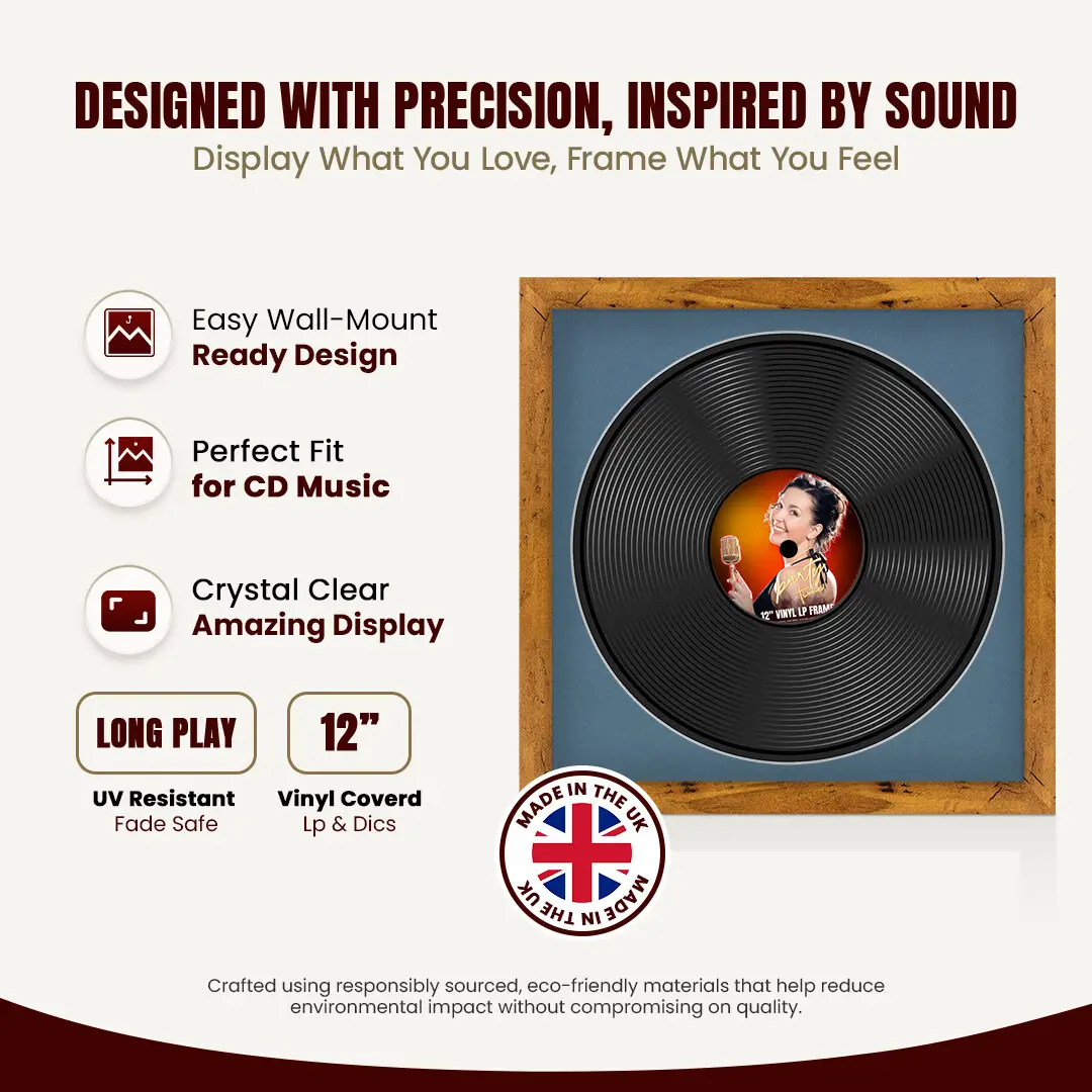 16x16" Modern Rustic Oak Vinyl Record Frame With Pompador Mount For 12" LP Discs | Contemporary Wall Display thumbnail 8