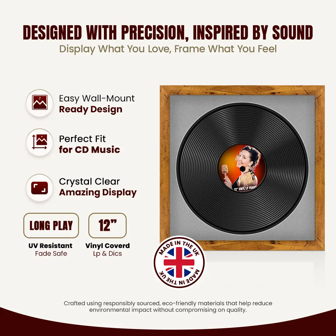 16x16" Modern Rustic Oak Vinyl Record Frame With Silver Mount For 12" LP Discs | Contemporary Wall Display thumbnail 8