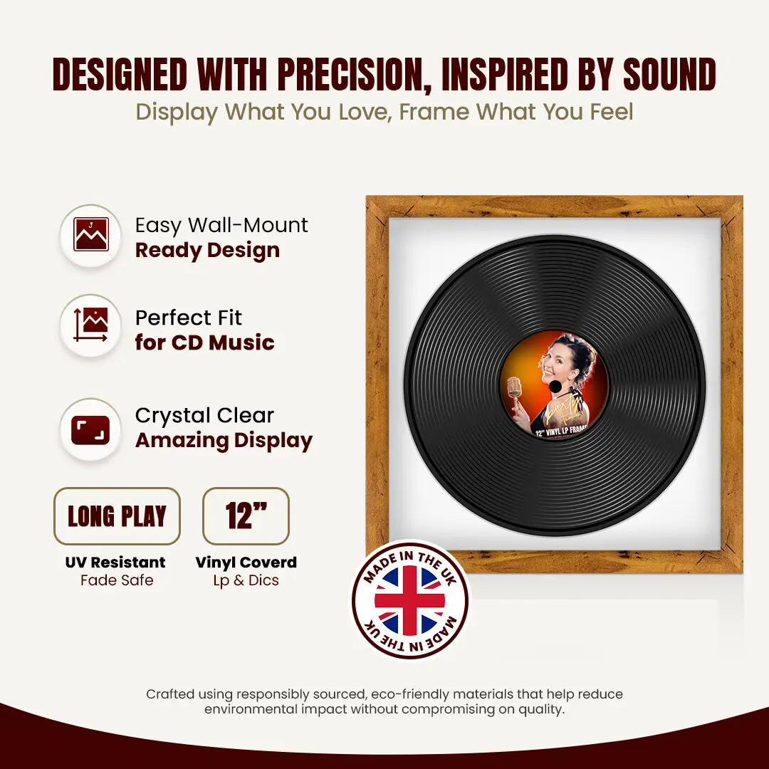 16x16" Modern Rustic Oak Vinyl Record Frame With Ice White Mount For 12" LP Discs | Contemporary Wall Display thumbnail 8