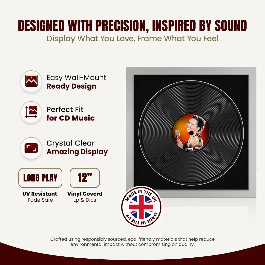 16x16" Modern Silver Vinyl Record Frame With Black Mount For 12" LP Discs | Premium Wall Frame For Music Enthusiasts thumbnail 8