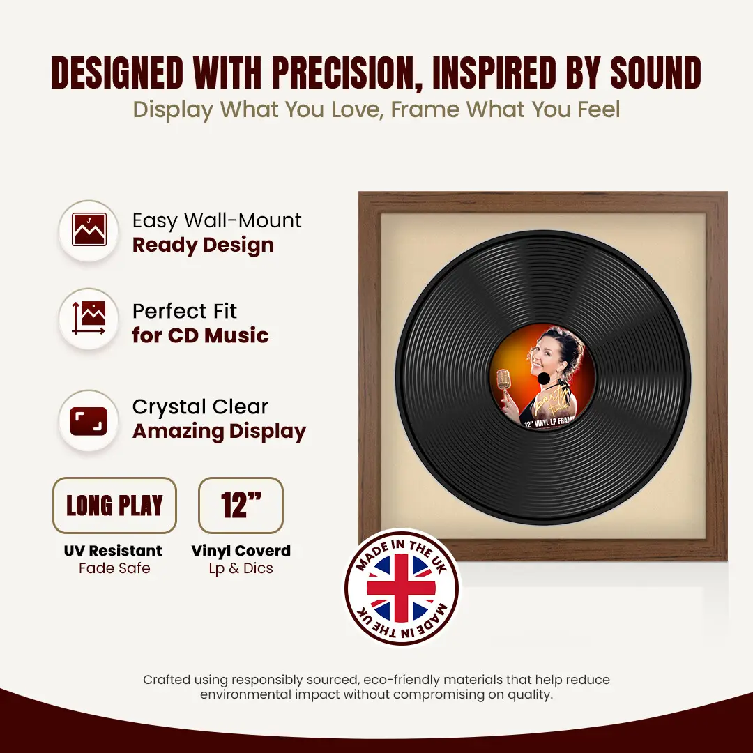 16x16" Modern Walnut Vinyl Record Frame With Ivory Mount For 12" LP Discs | Contemporary Wall Display thumbnail 8