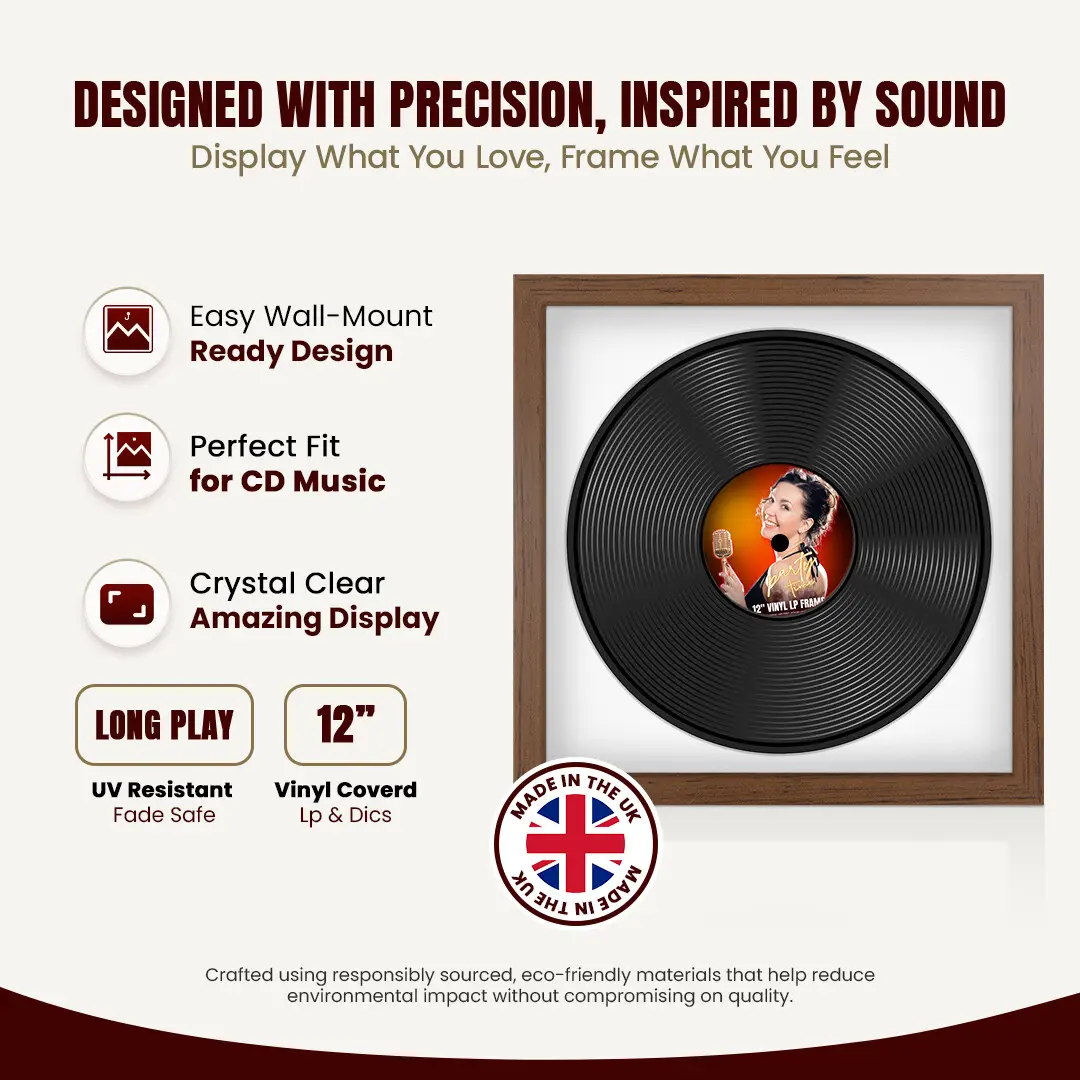 16x16" Modern Walnut Vinyl Record Frame With Ice White Mount For 12" LP Discs | Contemporary Wall Display thumbnail 8