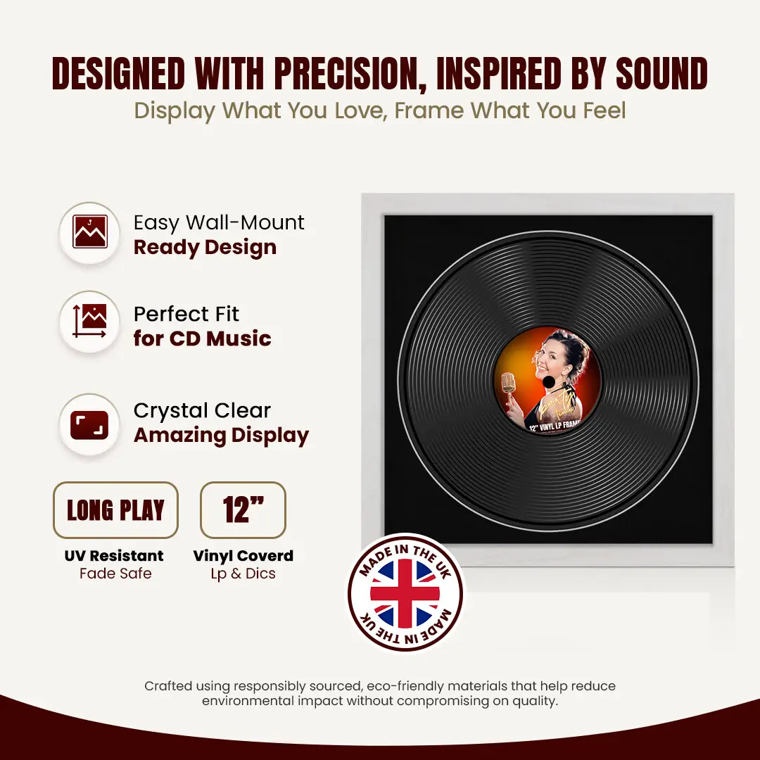 16x16" Modern Ash White Vinyl Record Frame With Black Mount For 12" LP Discs | Contemporary Wall Display thumbnail 8