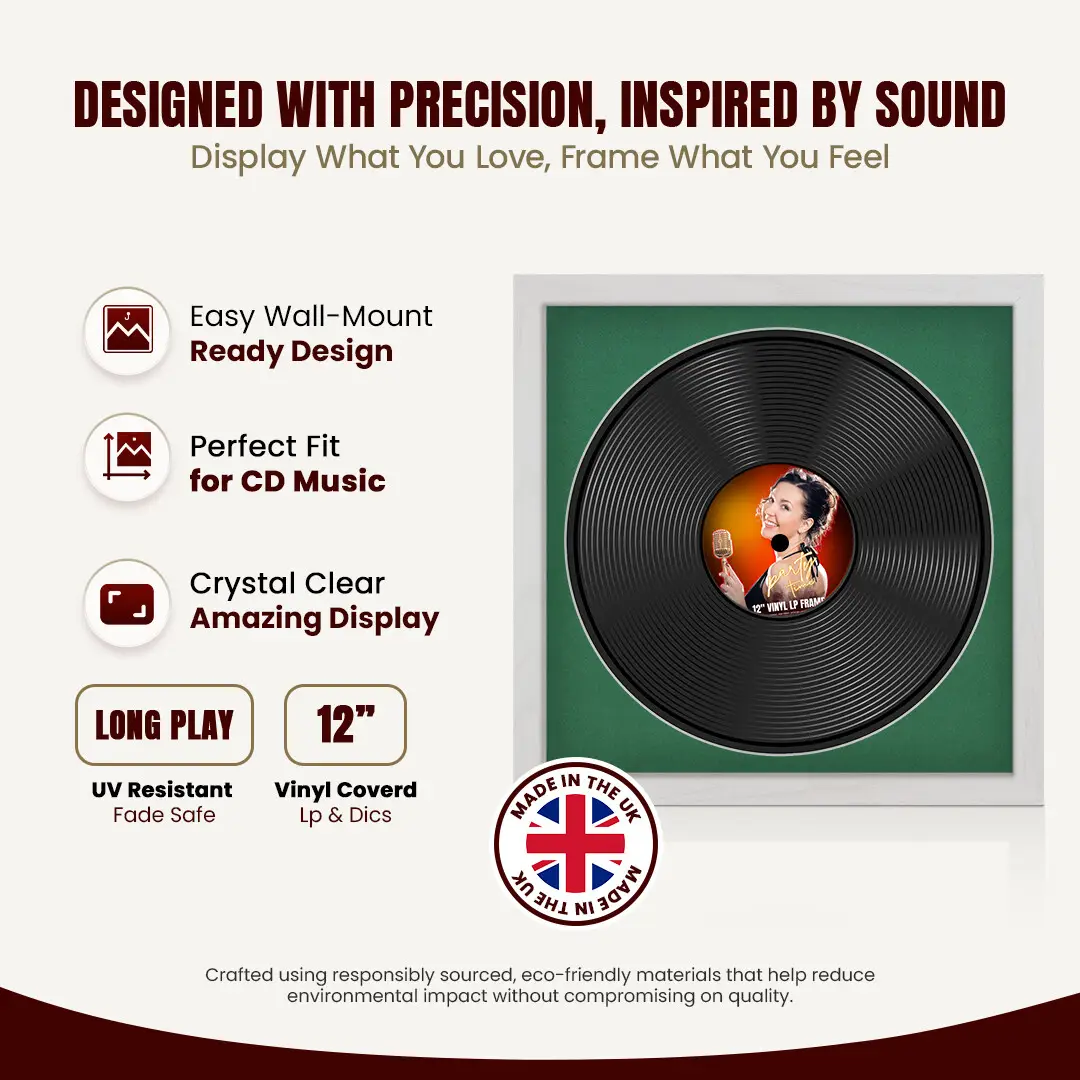 16x16" Modern Ash White Vinyl Record Frame With Emerald (Green) Mount For 12" LP Discs | Elegant Frame For Music Lovers thumbnail 8