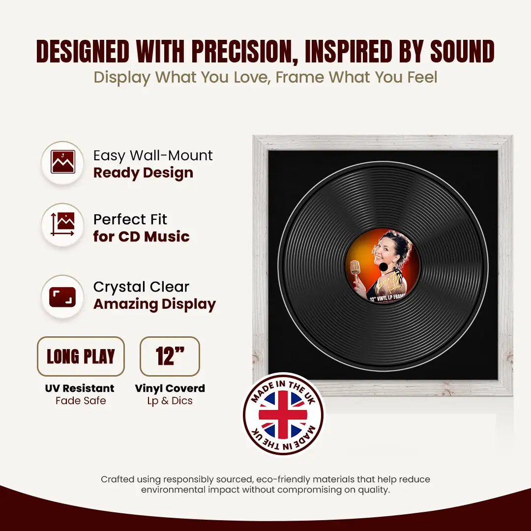 16x16" Modern White Rustic Vinyl Record Frame With Black Mount For 12" LP Discs | Elegant Frame For Music Lovers thumbnail 8