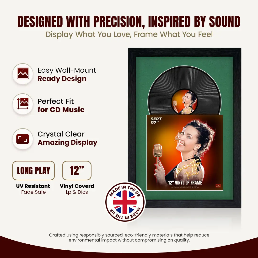 25x17" Modern Black Vinyl Record Frame For LP Cover & Disc With Emerald (Green) Mount | Overlapped Display thumbnail 8