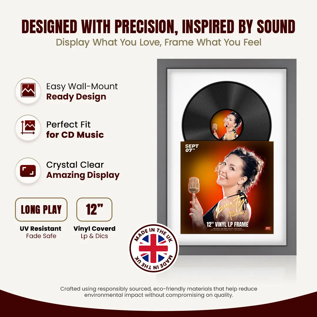 25x17" Modern Dark Grey Vinyl Record Frame For LP Cover & Disc With Ice White Mount | Overlapped Display thumbnail 8
