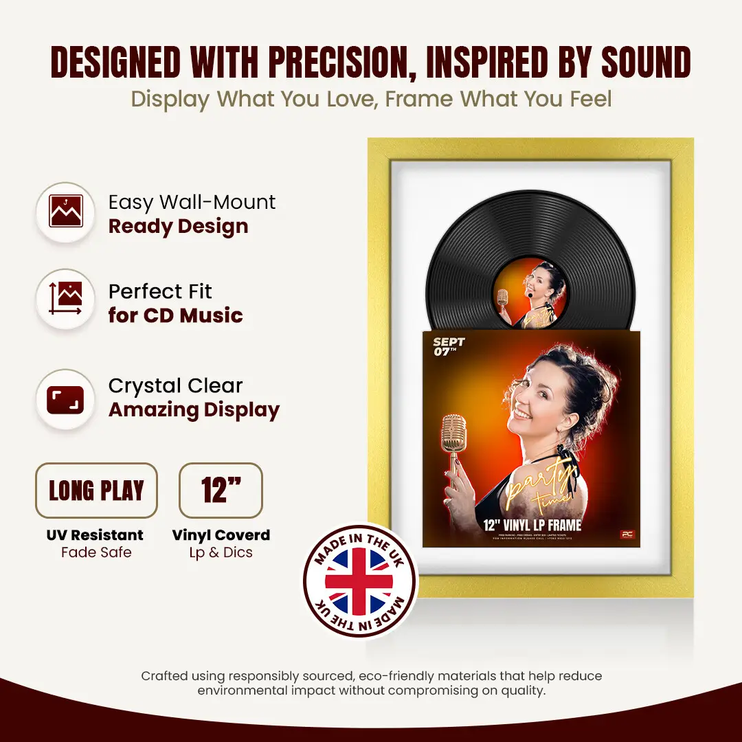 25x17" Modern Gold Vinyl Record Frame For 12 Inch LP Cover & Disc With Ice White Mount | Overlapped Vinyl Display thumbnail 8