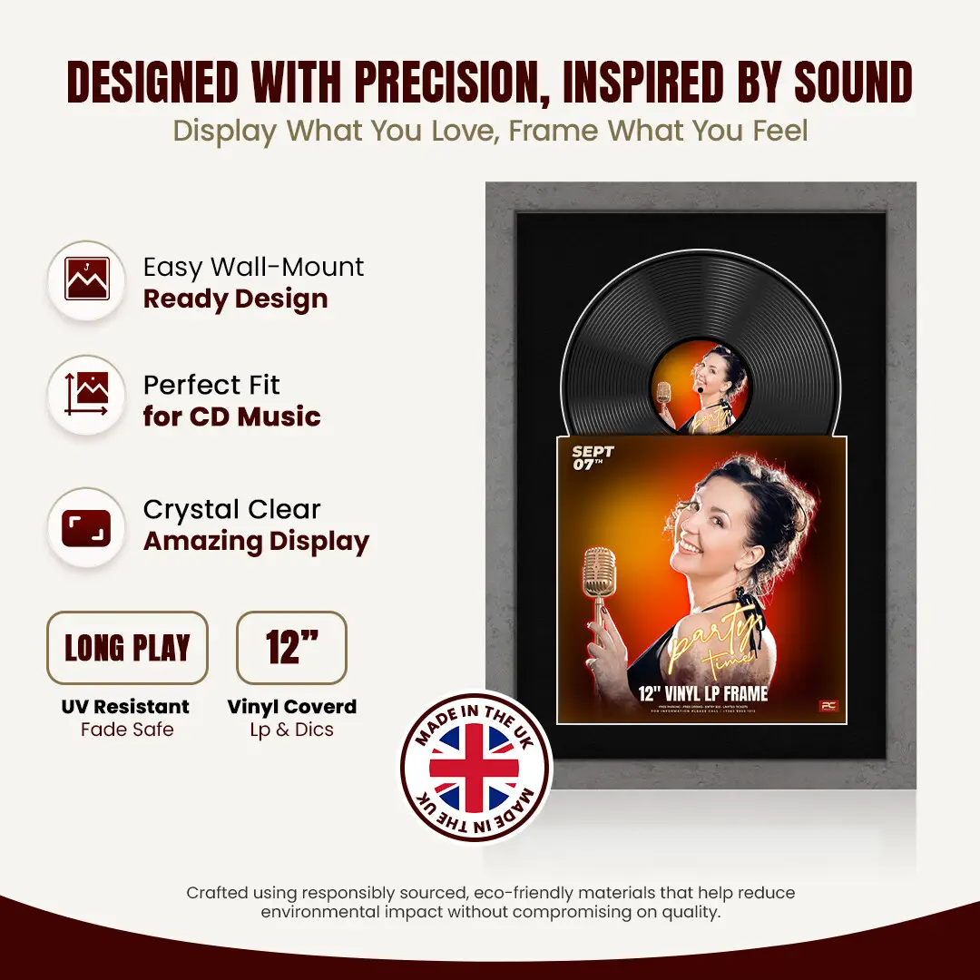 25x17" Modern Grey Marble Vinyl Record Frame For 12 Inch LP Cover & Disc With Black Mount | Overlapped Vinyl Display thumbnail 8
