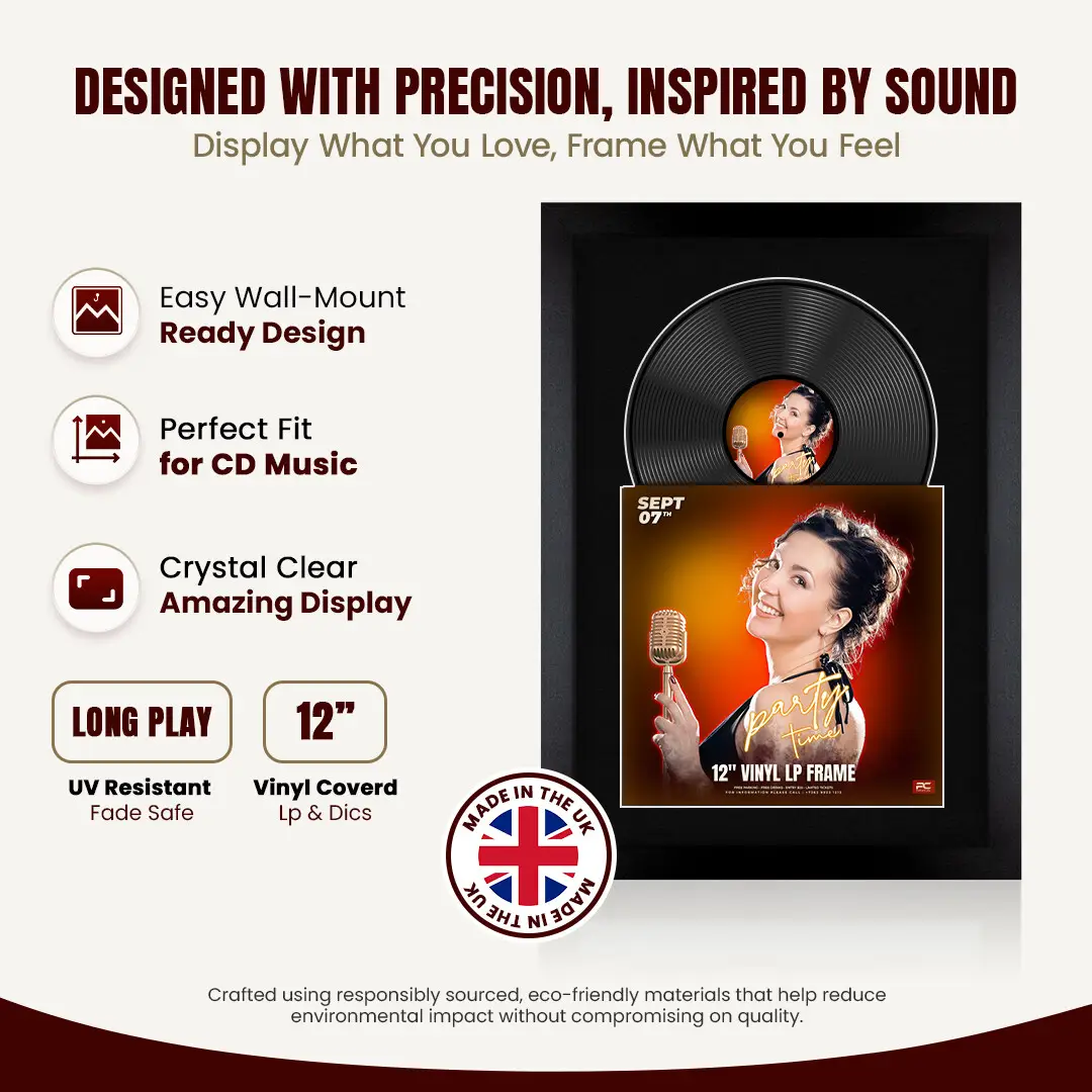 25x17" Modern Matte Black Vinyl Record Frame For 12 Inch LP Cover & Disc (Overlapped) With Black Mount | Elegant Music Display thumbnail 8