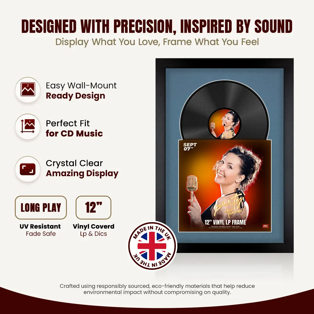 25x17" Modern Matte Black Vinyl Record Frame For 12 Inch LP Cover & Disc With Pompador Mount | Overlapped Vinyl Display thumbnail 8