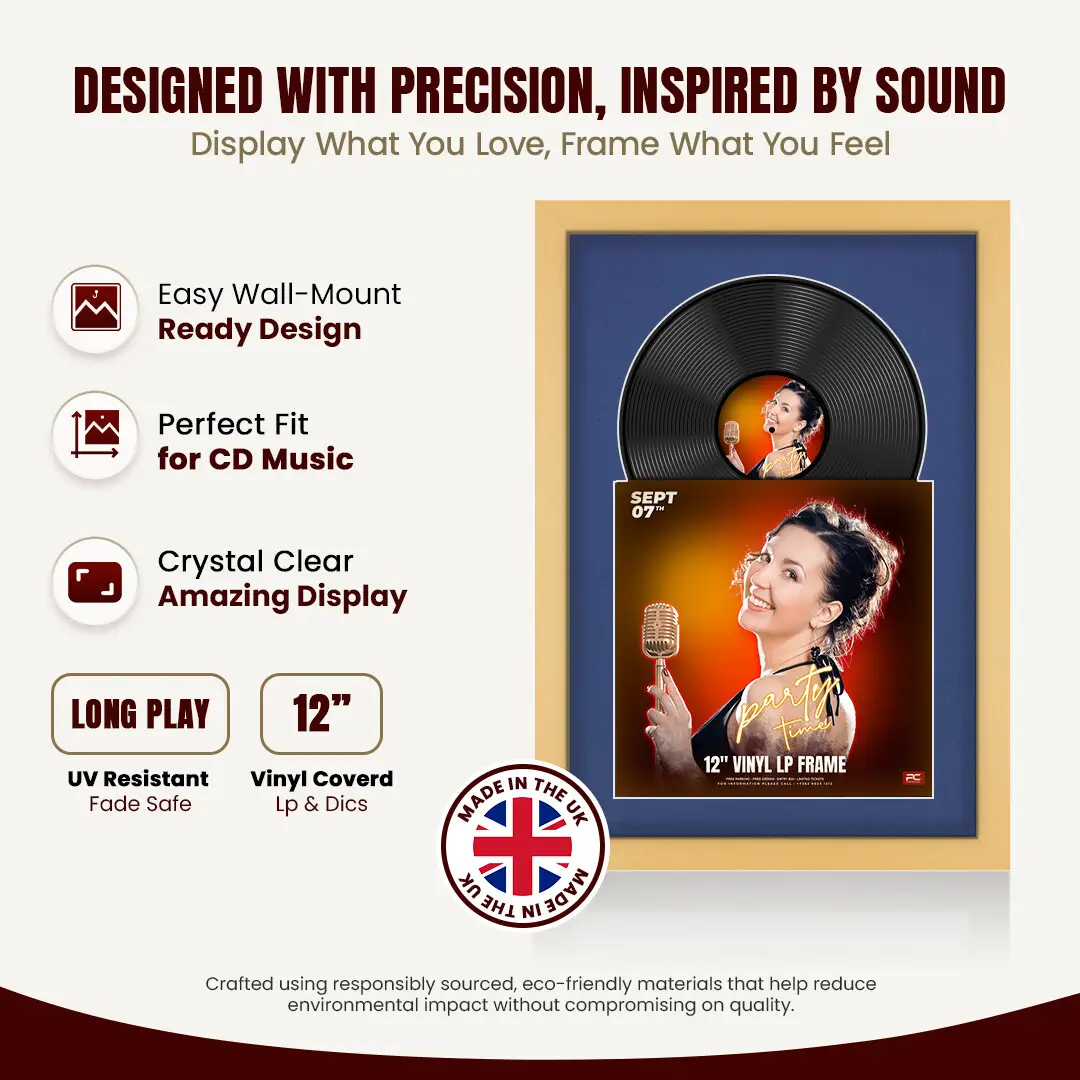 25x17" Modern Mustard Yellow Vinyl Record Frame For LP Cover & Disc With Blue Mount | Overlapped Display thumbnail 8