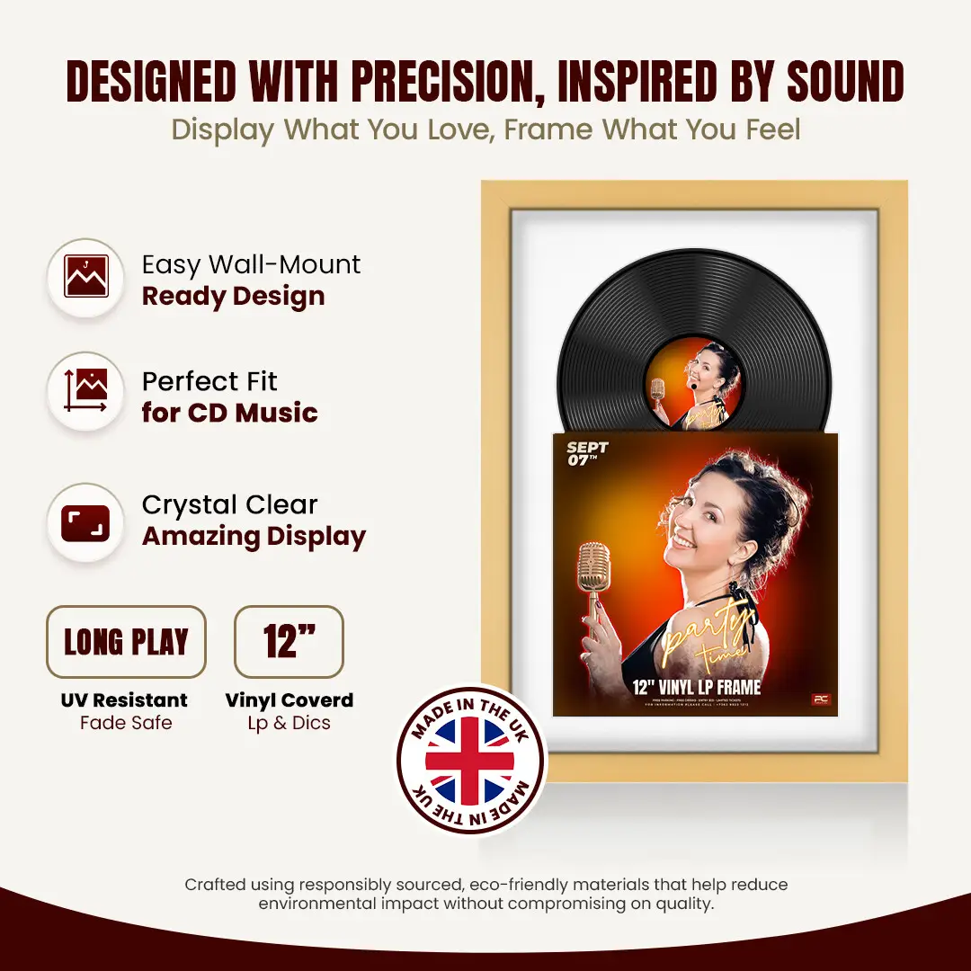 25x17" Modern Mustard Yellow Vinyl Record Frame For LP Cover & Disc With Ice White Mount | Overlapped Display thumbnail 8