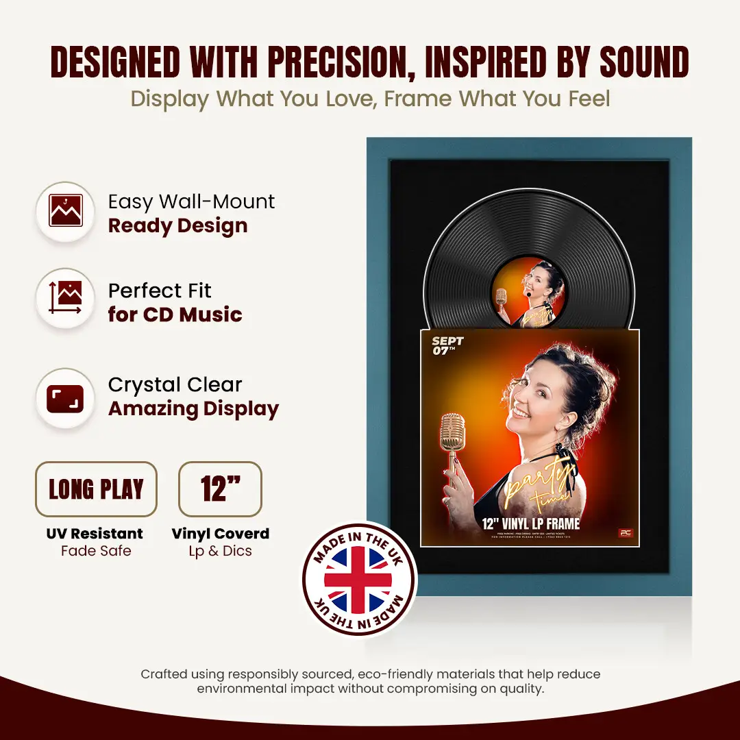 25x17" Modern Navy Blue Vinyl Record Frame For LP Cover & Disc With Black Mount | Overlapped Display thumbnail 8