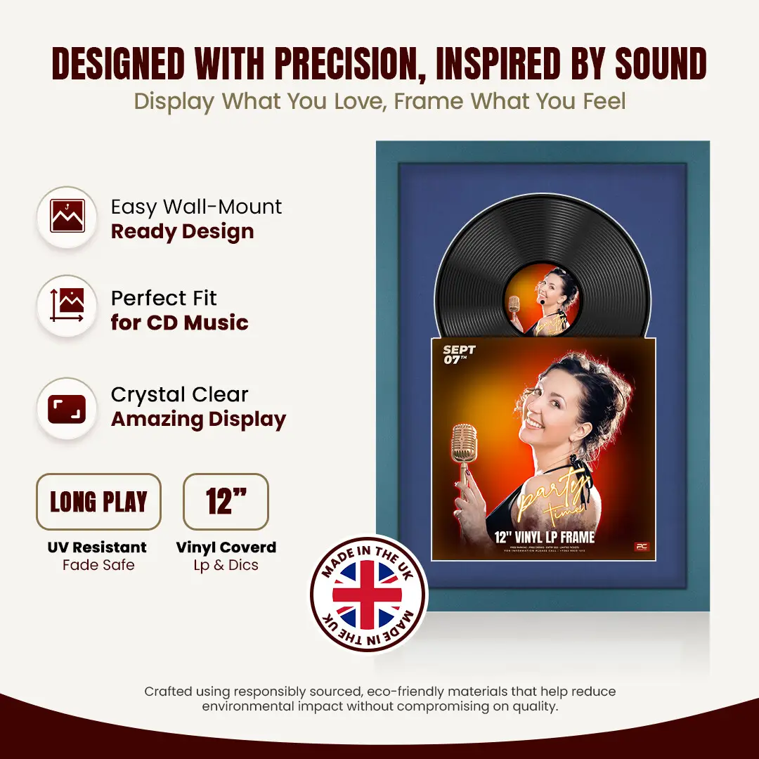 25x17" Modern Navy Blue Vinyl Record Frame For 12 Inch LP Cover & Disc With Blue Mount | Overlapped Vinyl Display thumbnail 8