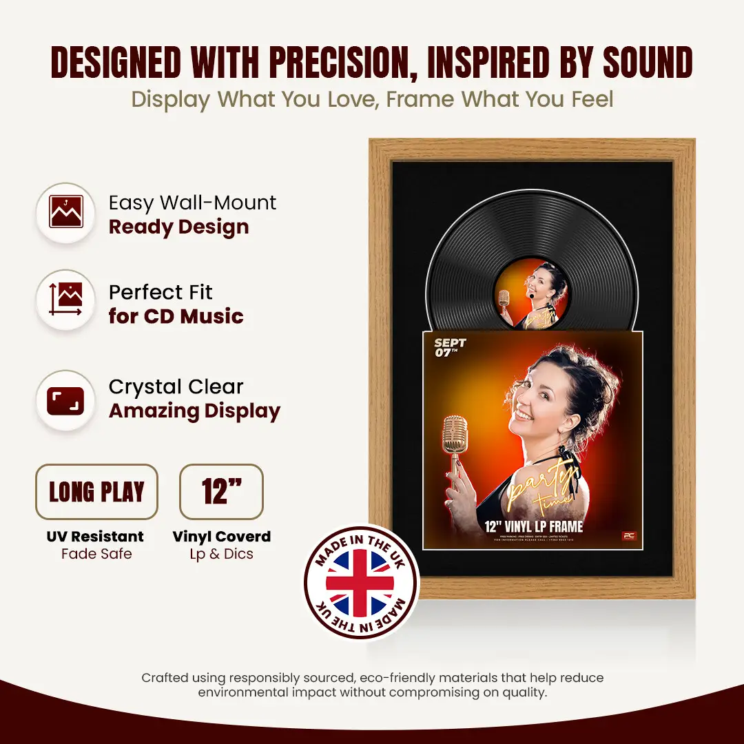 25x17" Modern Oak Vinyl Record Frame For 12 Inch LP Cover & Disc (Overlapped) With Black Mount | Elegant Music Display thumbnail 8