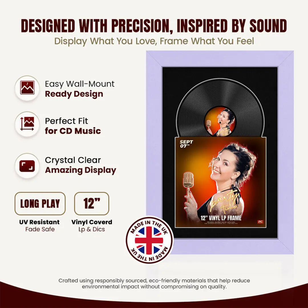 25x17" Modern Purple Vinyl Record Frame For 12 Inch LP Cover & Disc With Black Mount | Overlapped Vinyl Display thumbnail 8