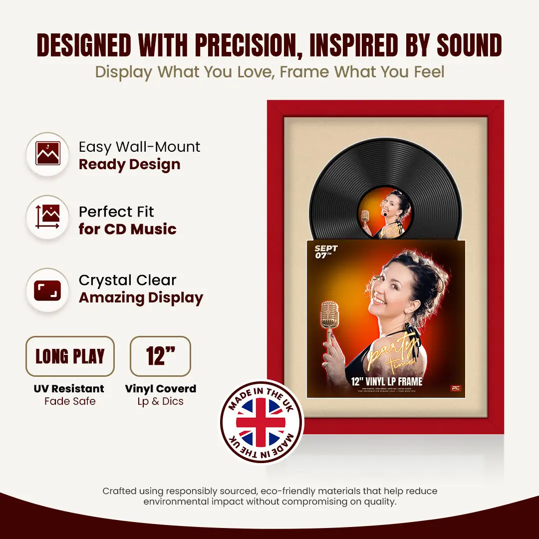 25x17" Modern Red Vinyl Record Frame For 12 Inch LP Cover & Disc With Ivory Mount | Overlapped Vinyl Display thumbnail 8