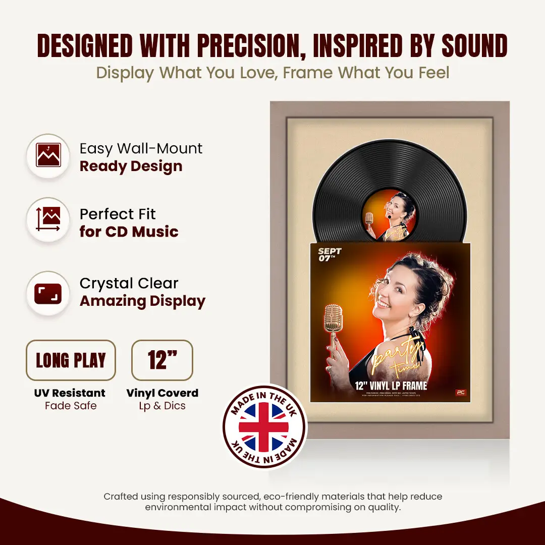 25x17" Modern Rose Gold Vinyl Record Frame For 12 Inch LP Cover & Disc With Ivory Mount | Overlapped Vinyl Display thumbnail 8