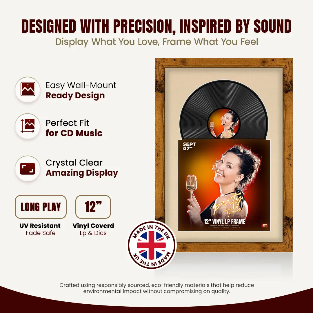 25x17" Modern Rustic Oak Vinyl Record Frame For 12 Inch LP Cover & Disc With Ivory Mount | Overlapped Vinyl Display thumbnail 8