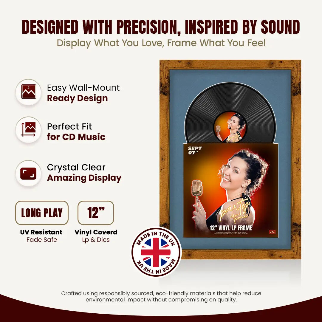 25x17" Modern Rustic Oak Vinyl Record Frame For 12 Inch LP Cover & Disc With Pompador Mount | Overlapped Vinyl Display thumbnail 8