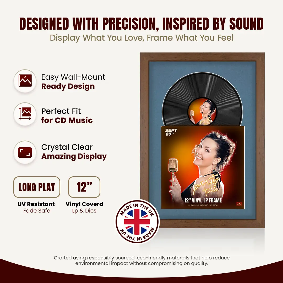 25x17" Modern Walnut Vinyl Record Frame For LP Cover & Disc With Pompador Mount | Overlapped Display thumbnail 8