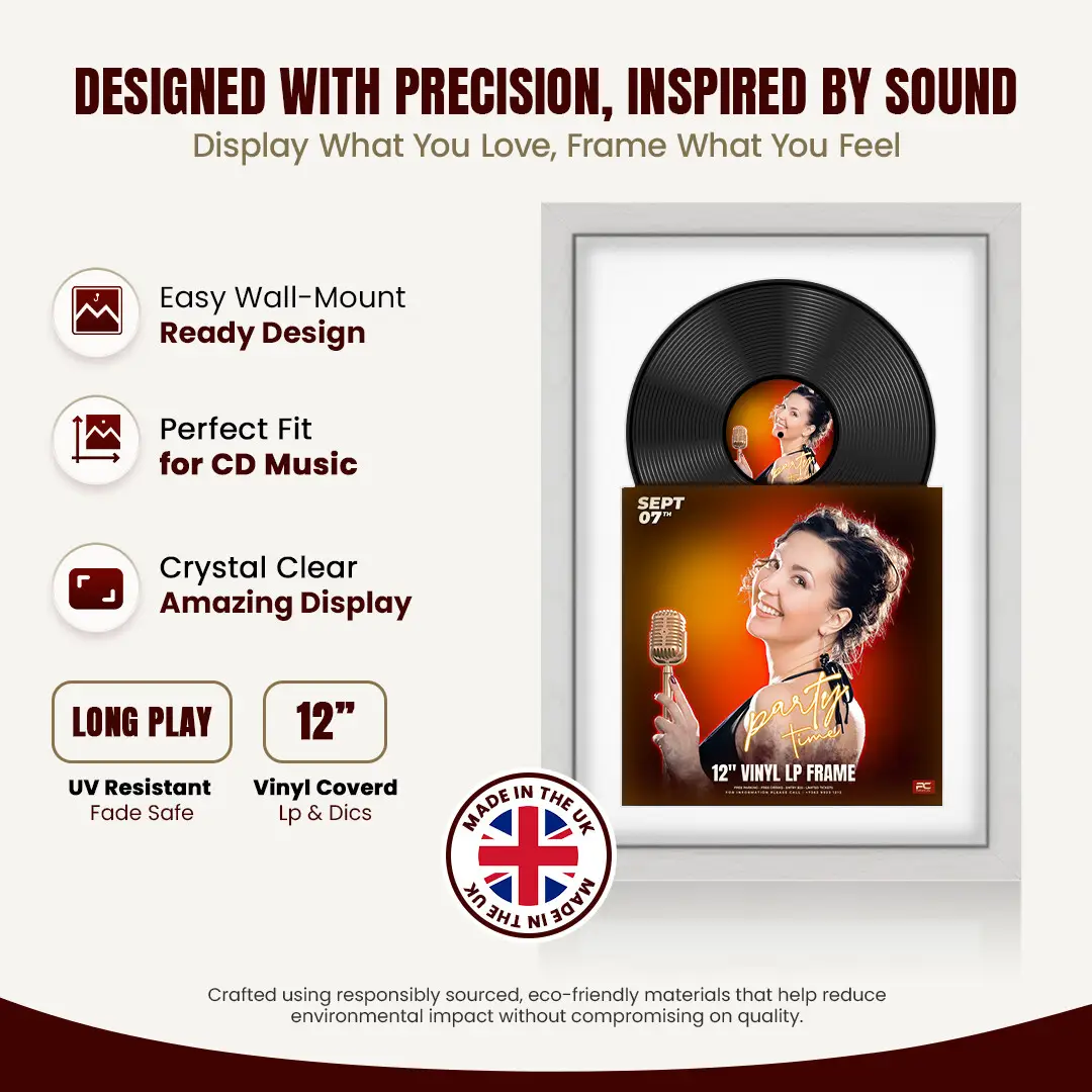 25x17" Modern Ash White Vinyl Record Frame For 12 Inch LP Cover & Disc (Overlapped) With Ice White Mount | Elegant Music Display thumbnail 8