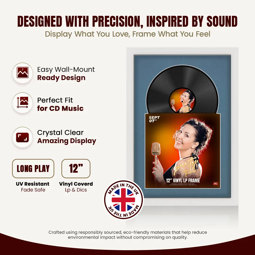 25x17" Modern White Vinyl Record Frame For 12 Inch LP Cover & Disc With Pompador Mount | Overlapped Vinyl Display thumbnail 8