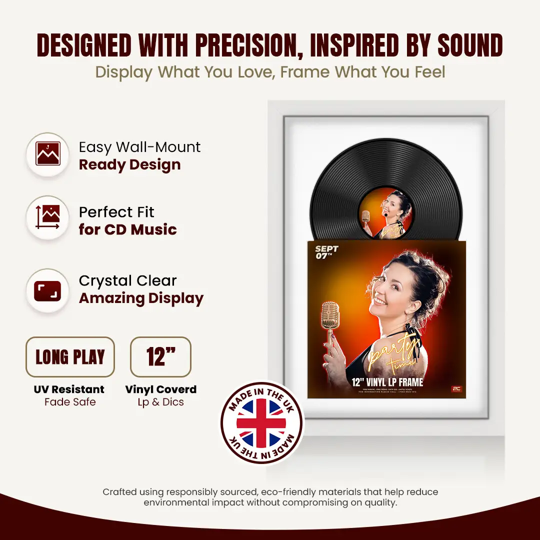 25x17" Modern White Vinyl Record Frame For 12 Inch LP Cover & Disc With Ice White Mount | Overlapped Vinyl Display thumbnail 8