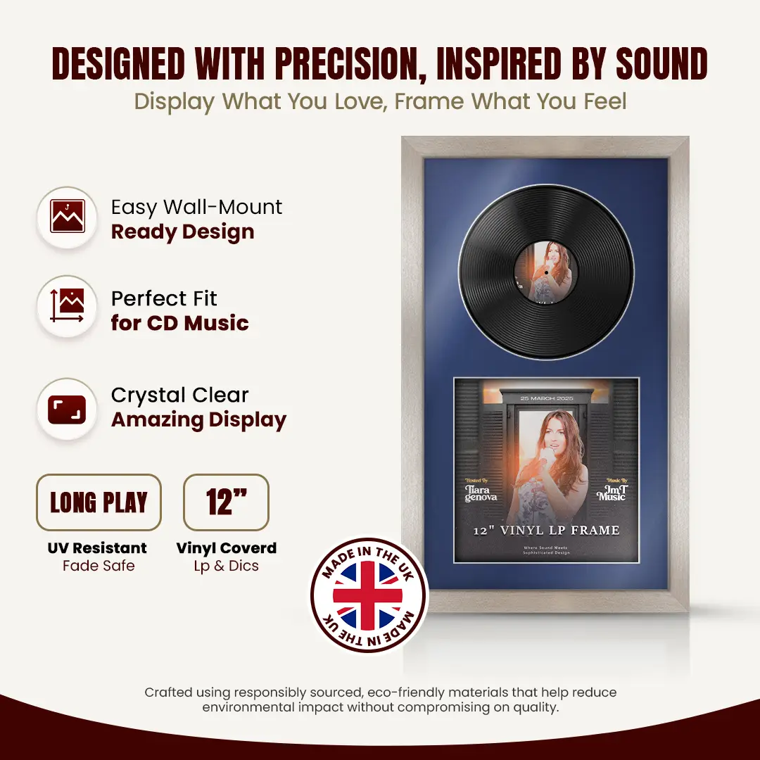 30x17" Modern Aluminium Vinyl Record Frame With Blue Mount | For 12" LP Cover and Disc Side By Side Display thumbnail 8