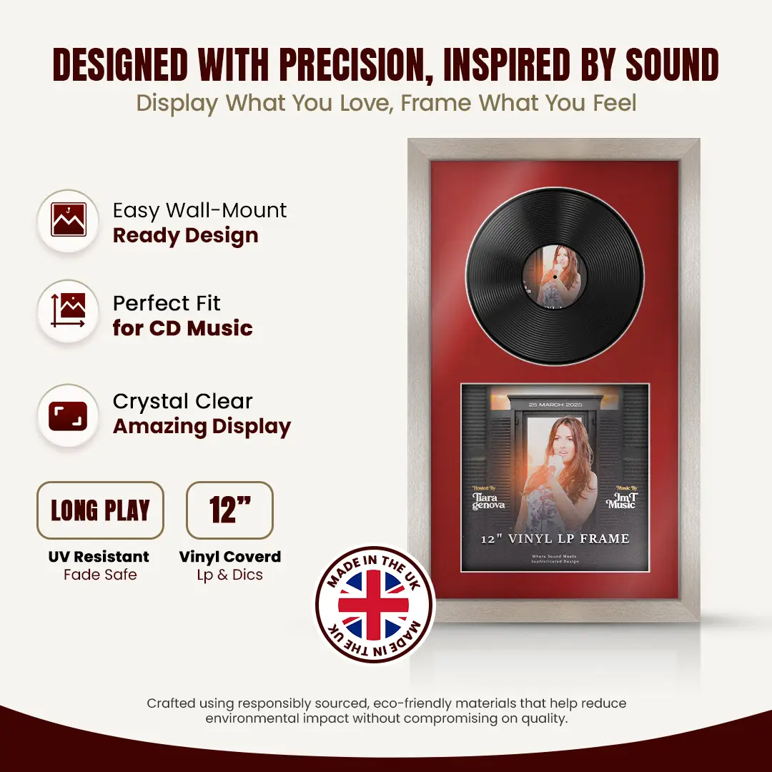 30x17" Modern Aluminium Vinyl Record Frame With Crimson Mount | Displays 12" LP Cover & Disc Side by Side thumbnail 8