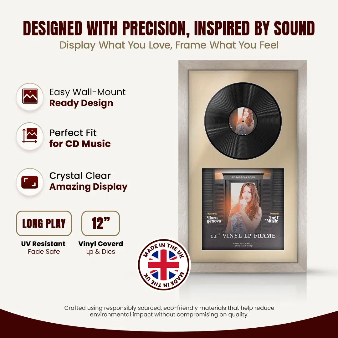 30x17" Modern Aluminium Vinyl Record Frame With Ivory Mount | Displays 12" LP Cover & Disc Side by Side thumbnail 8