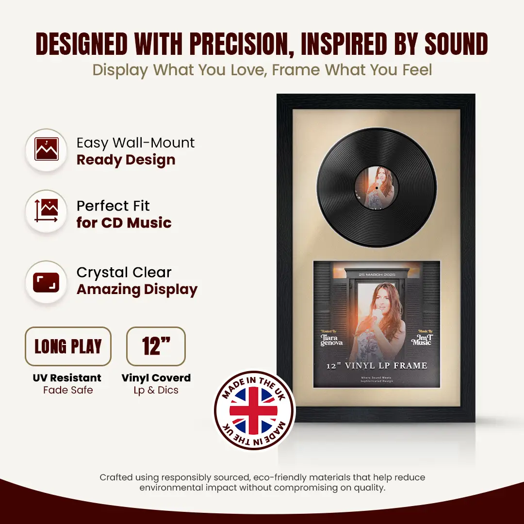 30x17" Modern Black Vinyl Record Frame With Ivory Mount | Side by Side 12" LP Cover & Disc Display thumbnail 8