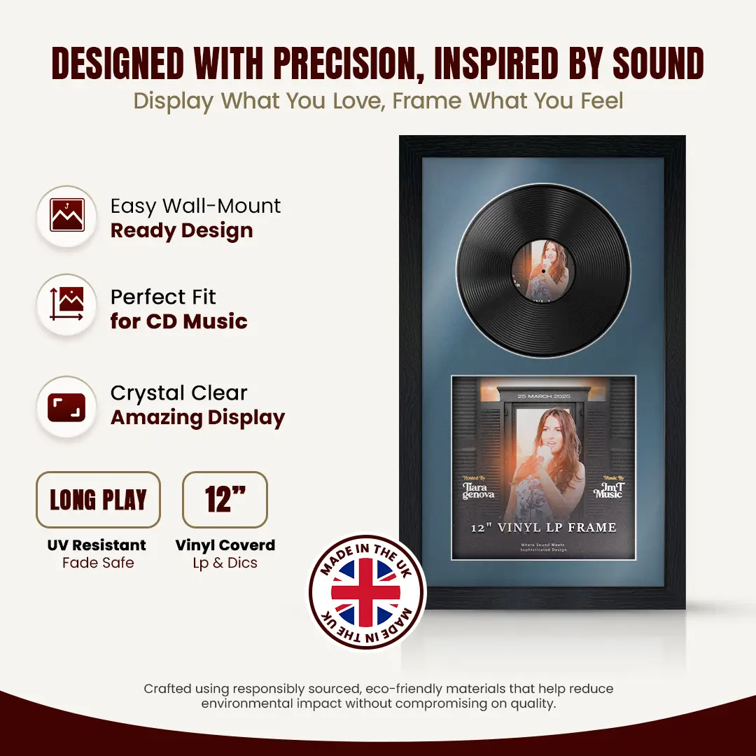 30x17" Modern Black Vinyl Record Frame With Pompador Mount | Side by Side 12" LP Cover & Disc Display thumbnail 8